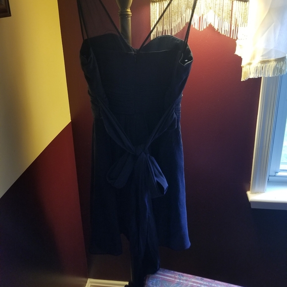 Navy Blue Sweetheart Neckline Sheer Strapped Dress - Picture 3 of 5